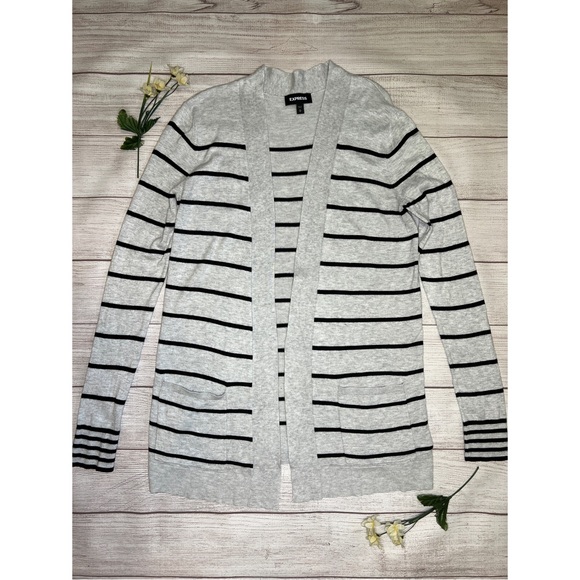 EXPRESS Open Front Long Sleeve Stripe Cardigan - Picture 1 of 10